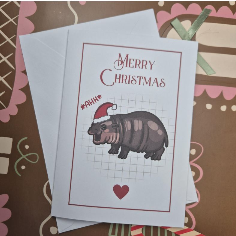 Moo Deng "Aah" - Christmas Card